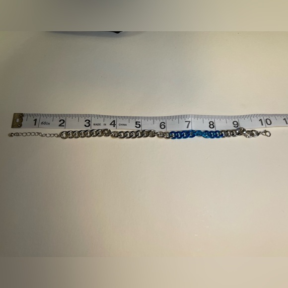 Men’s Silver and Blue Tone Cuban Chain Link Bracelet 8” with 2” Extension - Picture 5 of 6